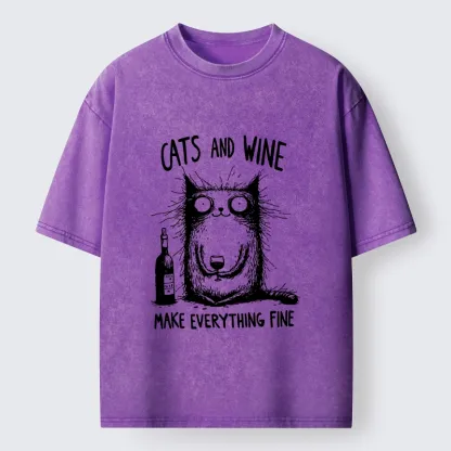Tokyo‑Tiger Cats And Wine Washed T‑Shirt