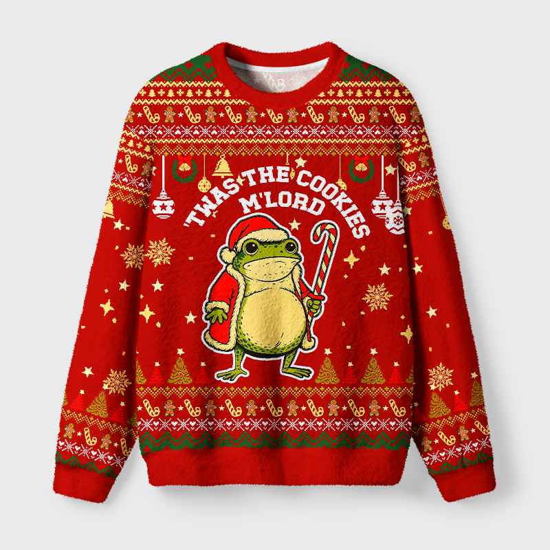 Tokyo-Tiger Twas The Cookies Frog Fuzzy Christmas Ugly Sweatshirt