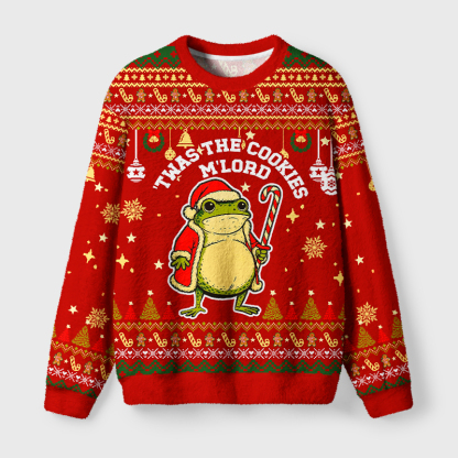 Tokyo-Tiger Twas The Cookies Frog Fuzzy Christmas Ugly Sweatshirt