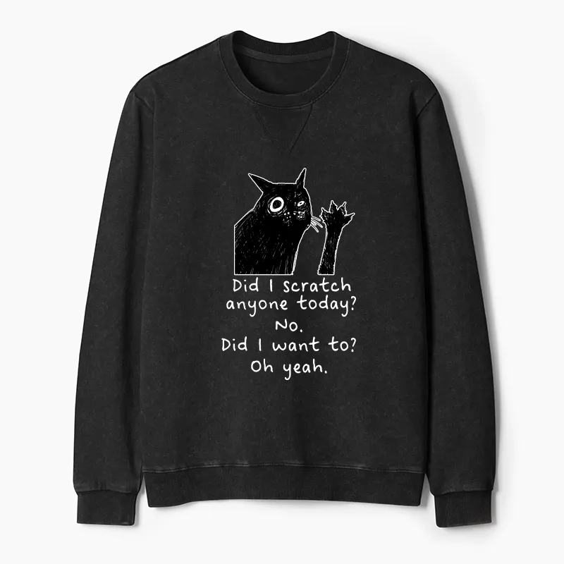 Tokyo-Tiger Black Cat Scratches People Washed Terry Sweatshirt