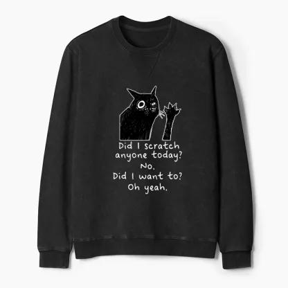 Tokyo-Tiger Black Cat Scratches People Washed Terry Sweatshirt