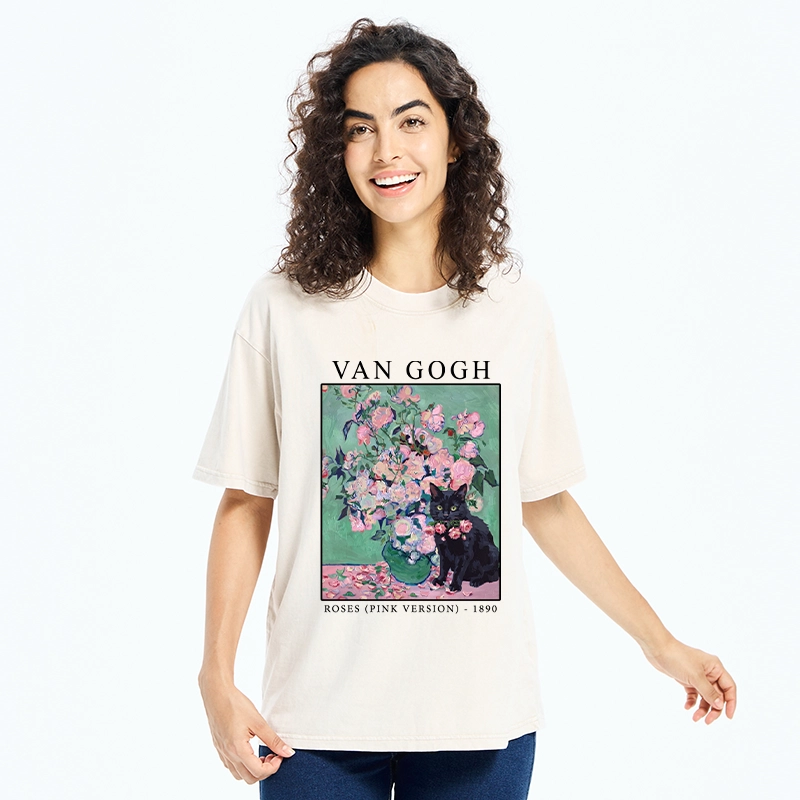 Tokyo‑Tiger Art Cat With Roses Washed T‑Shirt