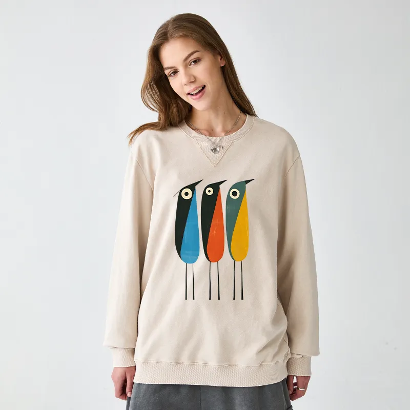 Tokyo-Tiger Bold Shape Birds Washed Terry Sweatshirt