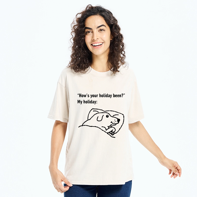 Tokyo-Tiger Tired Dog After Long Holiday Break Washed T-Shirt