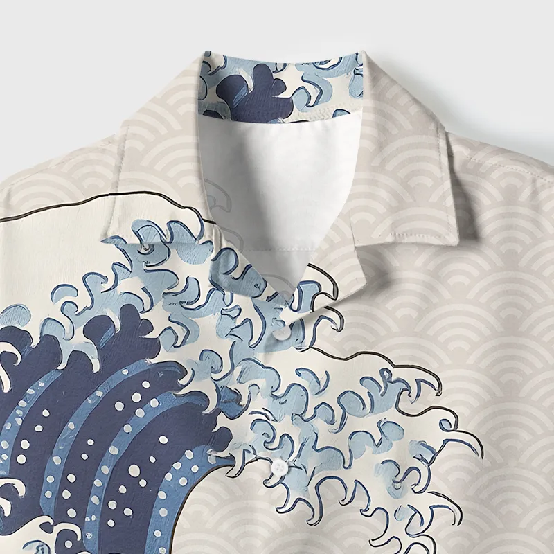 Tokyo-Tiger Black Cat Surfing Cuban Collar Shirt