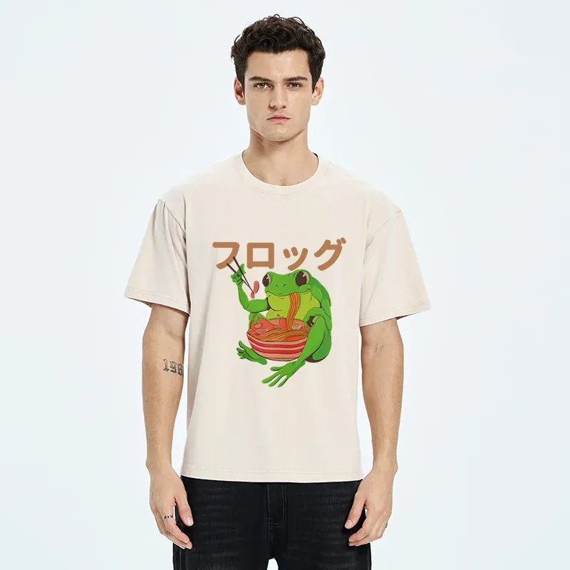 Tokyo-Tiger Frog Eating Ramen Japan Washed T-Shirt