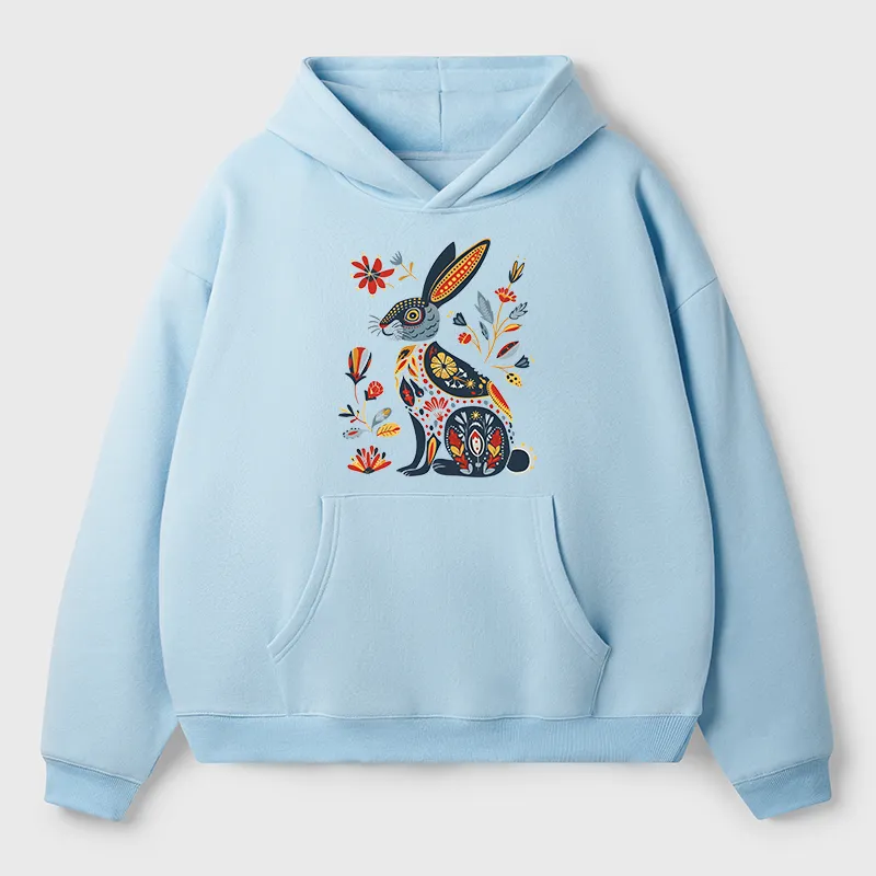 Tokyo-Tiger Folk Hare Bloom Adult Fleece Hoodie