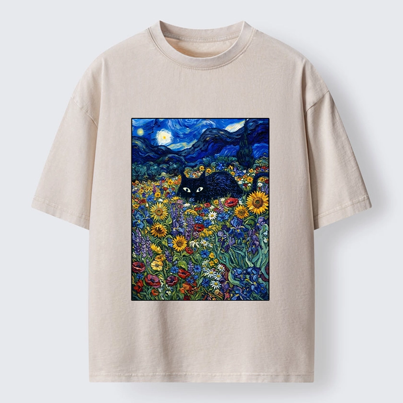 Tokyo‑Tiger Starry Night Cat Washed T‑Shirt