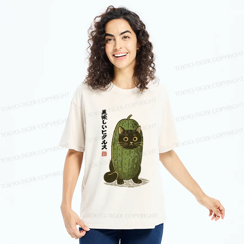 Tokyo-Tiger Cucumber Black Cat Washed T-Shirt