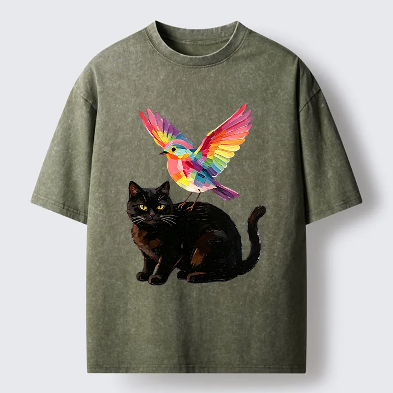 Tokyo‑Tiger Rainbow Bird With Cat Washed T‑Shirt