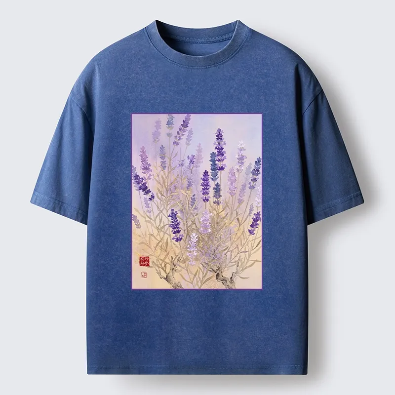 Tokyo-Tiger Lavender Bloom Art Washed T-Shirt