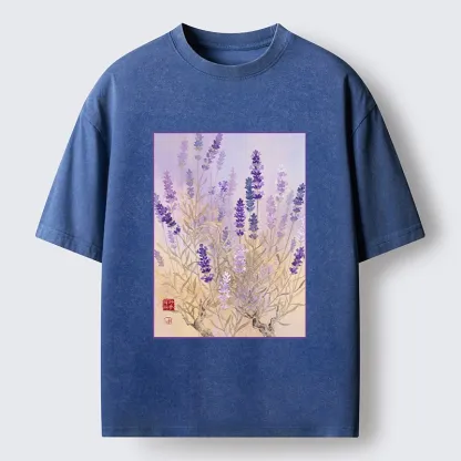 Tokyo-Tiger Lavender Bloom Art Washed T-Shirt