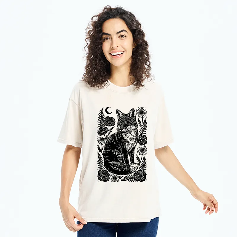 Tokyo‑Tiger Wild Fox Floral Vibe Washed T‑Shirt