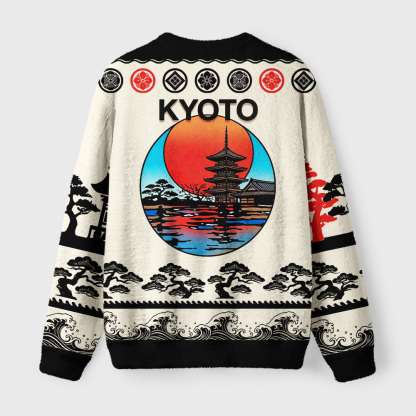 Tokyo-Tiger Japanese Temple Sunset Art Fuzzy Christmas Ugly Sweatshirt