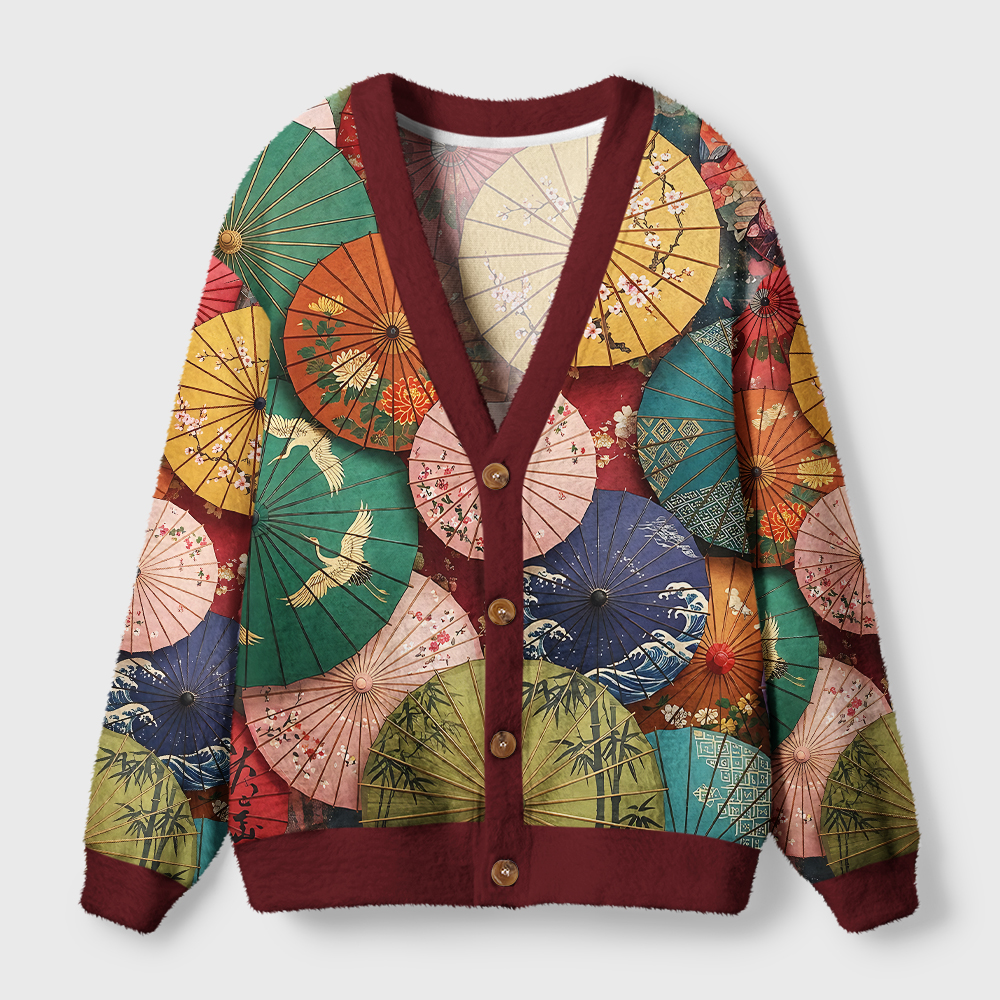 Tokyo-Tiger Japanese Oil Umbrellas Ugly Cardigan Sweater