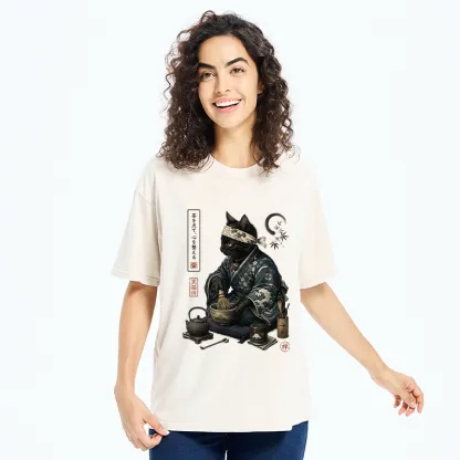 Tokyo-Tiger Samurai Cat Makes Matcha Tea Art Washed T-Shirt