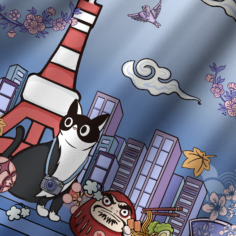 Tokyo-Tiger Tokyo Tower Landscape With Cat Cuban Collar Shirt