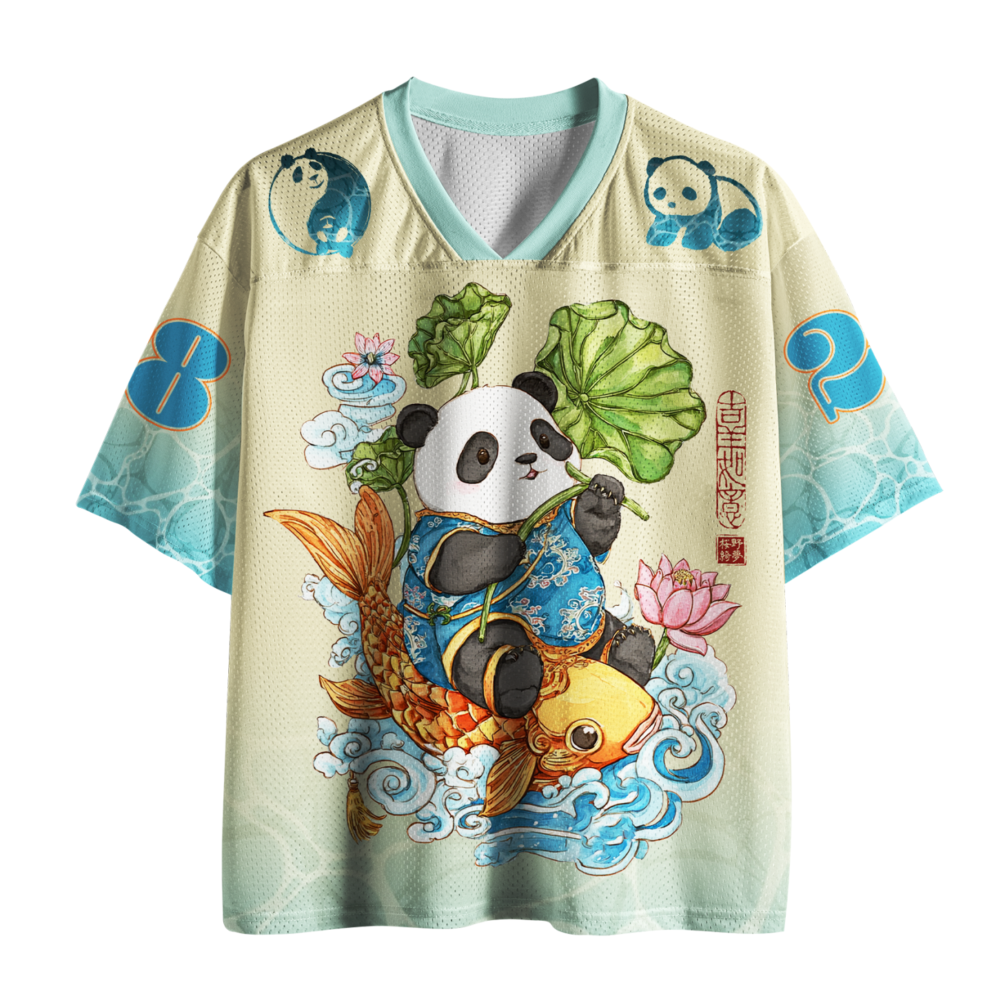 Tokyo-Tiger Zen Lotus & Panda Riding Koi Mesh Jersey Sale