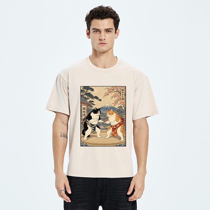 Tokyo-Tiger Japanese Sumo Cat Art Washed T-Shirt