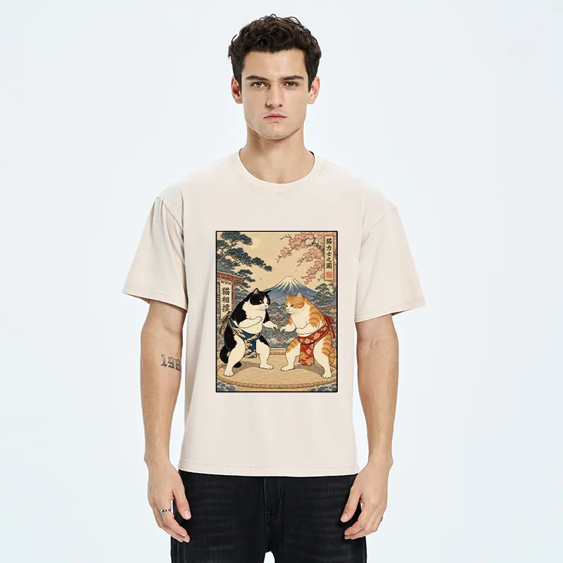 Tokyo-Tiger Japanese Sumo Cat Art Washed T-Shirt