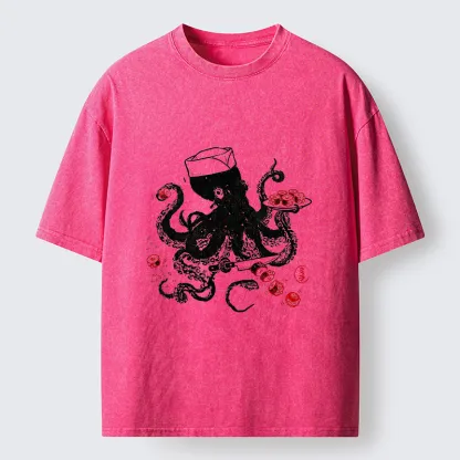 Tokyo-Tiger Octopus Making Sushi Funny Meme Washed T-Shirt