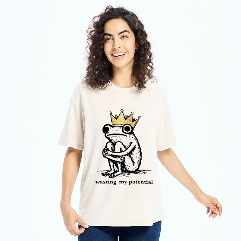 Tokyo-Tiger Crown Frog Wasted Potential Meme Washed T-Shirt