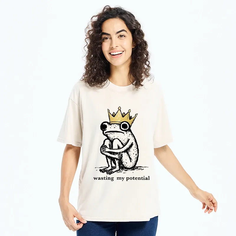 Tokyo-Tiger Crown Frog Wasted Potential Meme Washed T-Shirt