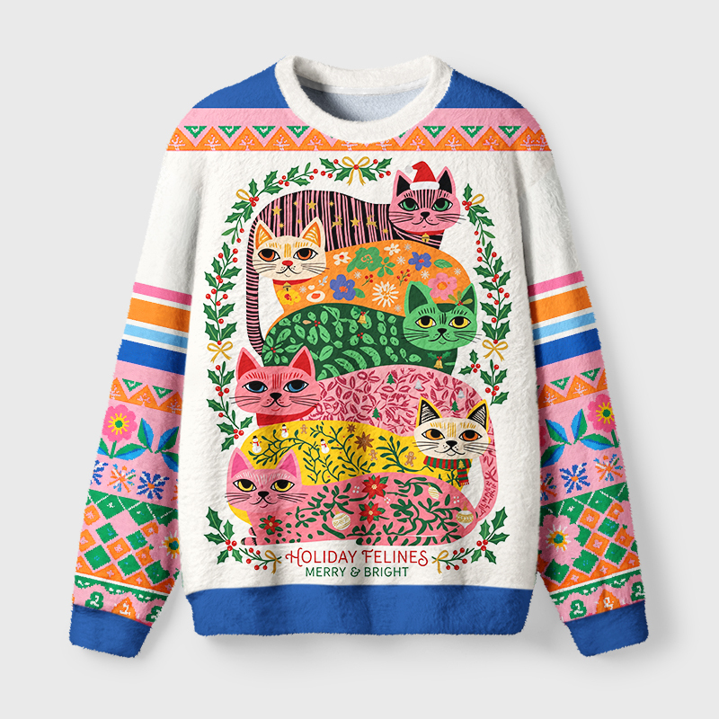 Tokyo-Tiger Funny Cat：The Cat Stack Fuzzy Christmas Fuzzy Christmas Ugly Sweatshirt