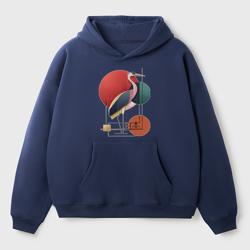 Tokyo-Tiger Geometric Crane Art Adult Fleece Hoodie