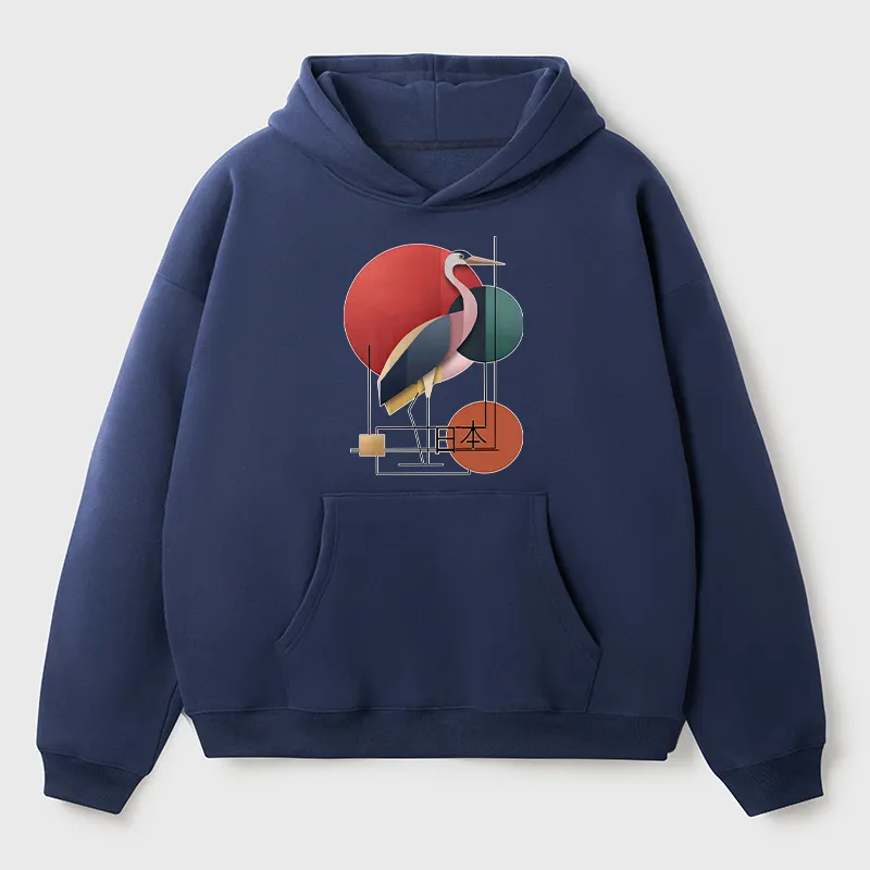 Tokyo-Tiger Geometric Crane Art Adult Fleece Hoodie