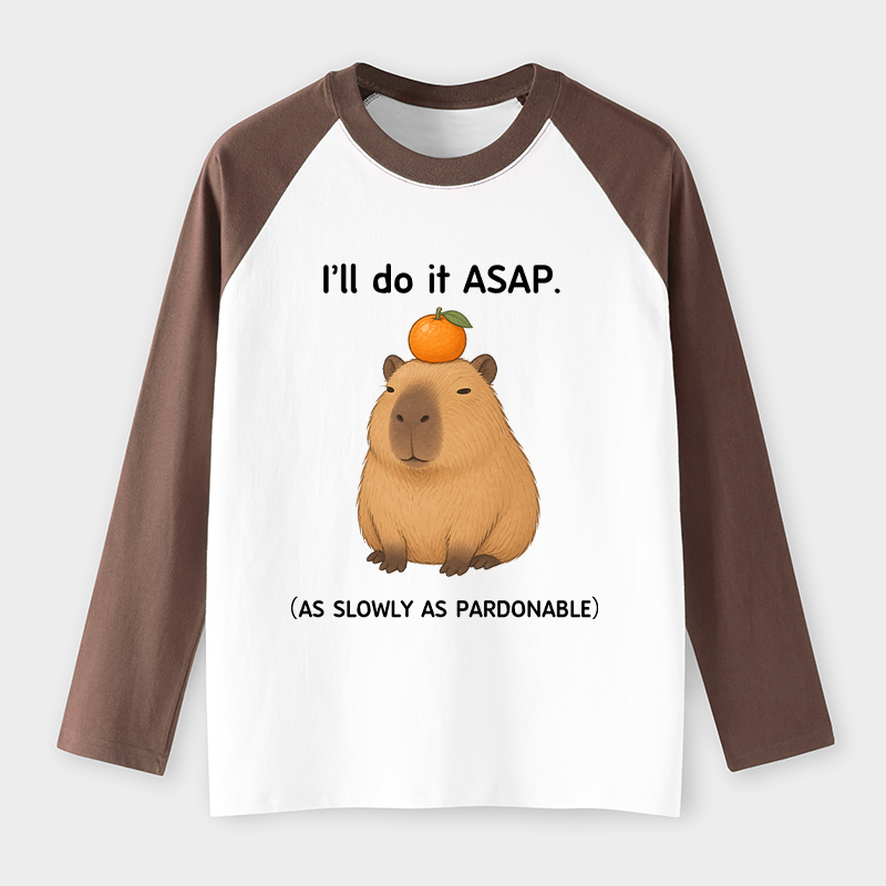 Tokyo-Tiger Slow Task Capybara Meme Raglan Long Sleeve T-shirt