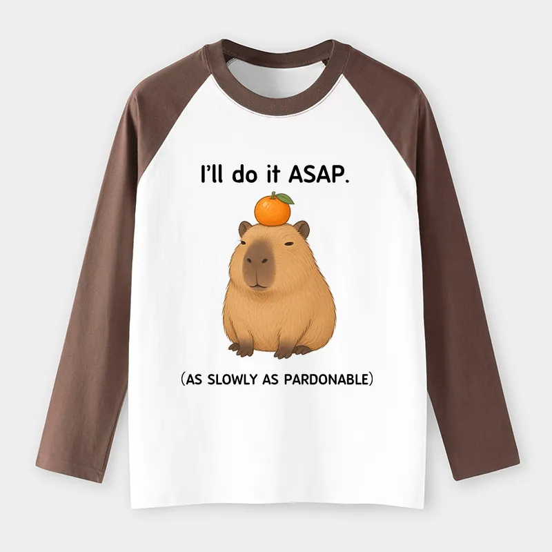 Tokyo-Tiger Slow Task Capybara Meme Raglan Long Sleeve T-shirt