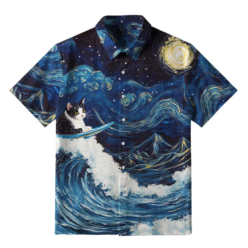 Tokyo-Tiger The Great Wave Off Cat Button-up Shirt Sale