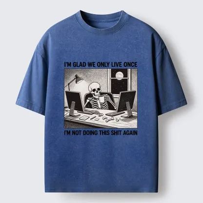 Tokyo-Tiger Funny Skeleton Coffee Break Meme Washed T-Shirt