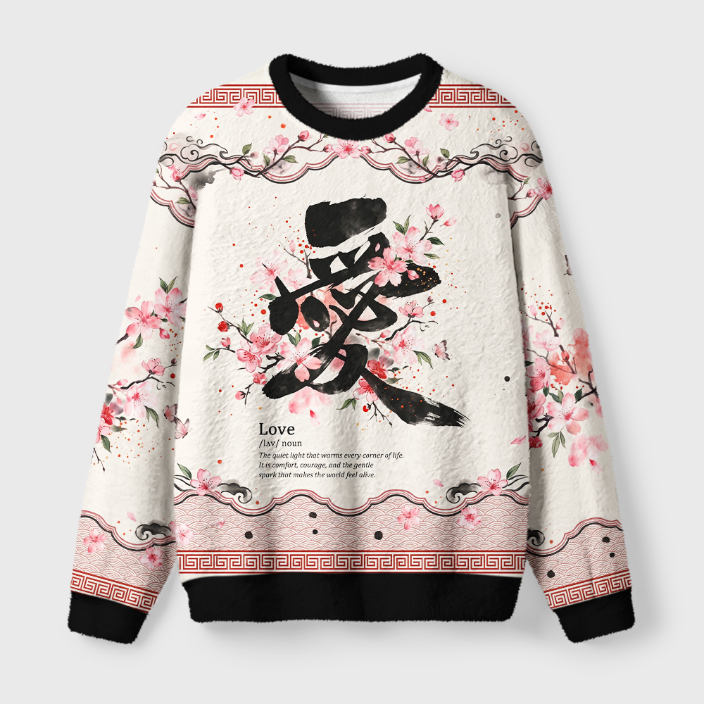 Tokyo-Tiger Love In Bloom Fuzzy Christmas Ugly Sweatshirt