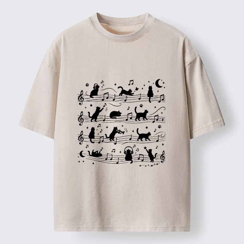 Tokyo-Tiger Music Staff Cats Funny Meme Washed T-Shirt
