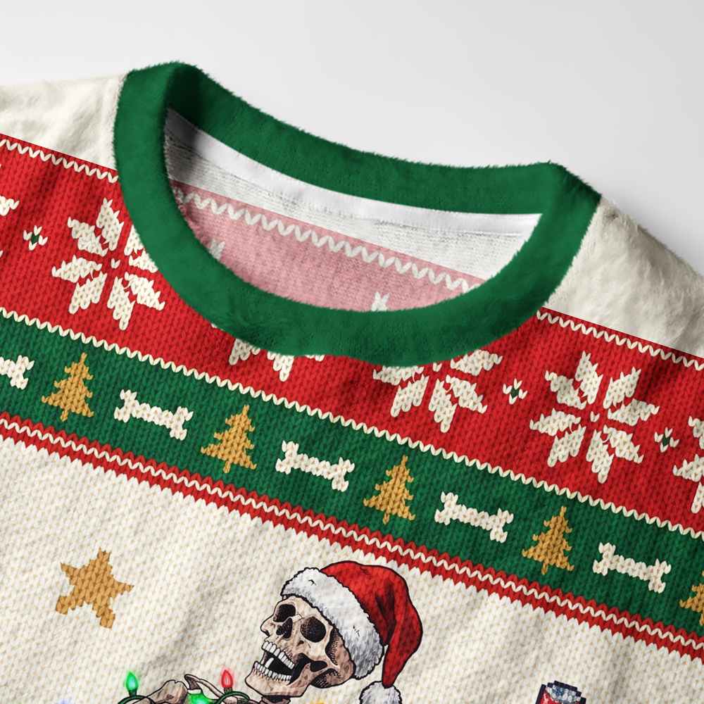 Tokyo-Tiger Funny Lazy Skeleton Fuzzy Christmas Ugly Sweatshirt