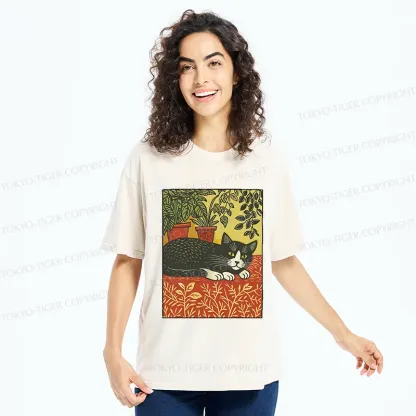 Tokyo-Tiger Napping Cat Washed T-Shirt