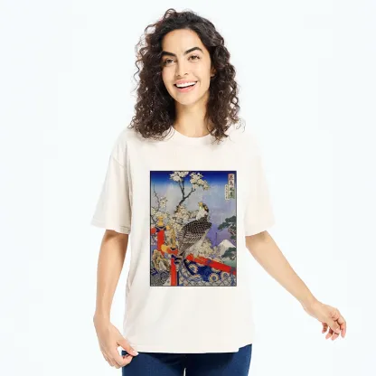 Tokyo-Tiger Sakura, Eagle And Mount Fuji In Ukiyo-E Washed T-Shirt