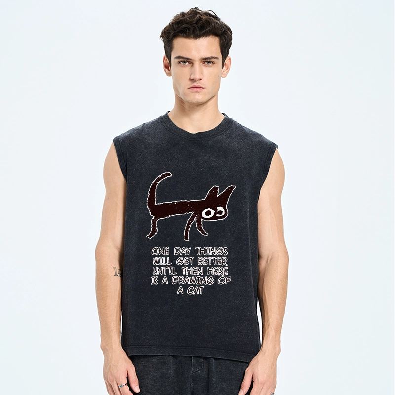 Tokyo-Tiger Cat Cheer Up Drawing Washed Tank