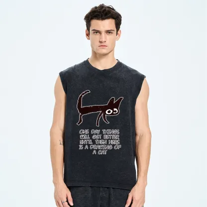 Tokyo-Tiger Cat Cheer Up Drawing Washed Tank