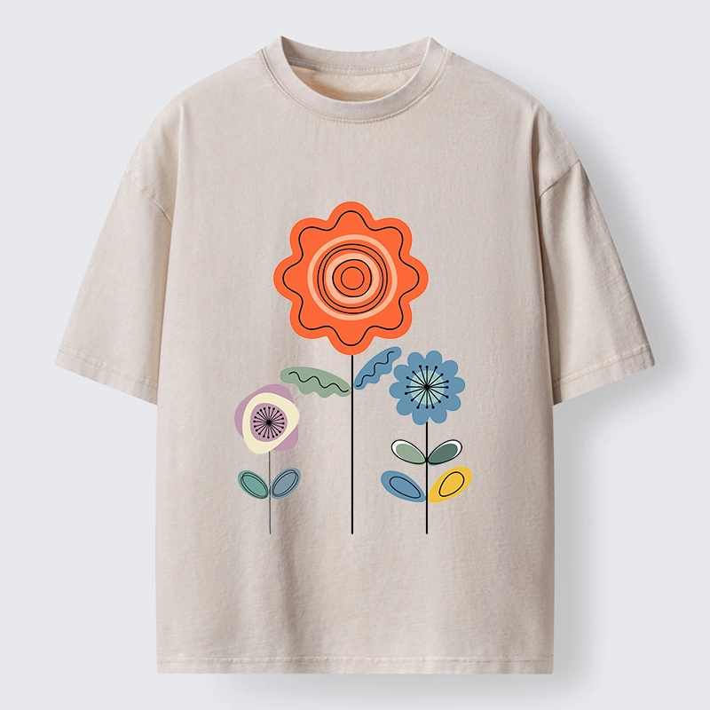 Tokyo‑Tiger Retro Floral Art Washed T‑Shirt