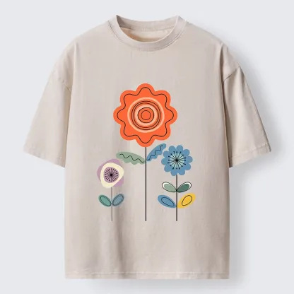 Tokyo‑Tiger Retro Floral Art Washed T‑Shirt