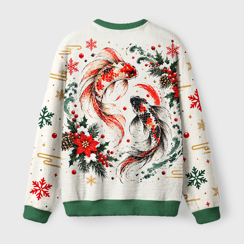 Tokyo-Tiger Christmas Koi Winter Art Fuzzy Christmas Ugly Sweatshirt