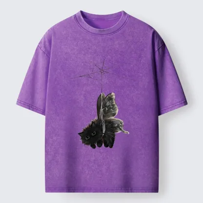 Tokyo‑Tiger Spooky Web Cat Creature Washed T‑Shirt