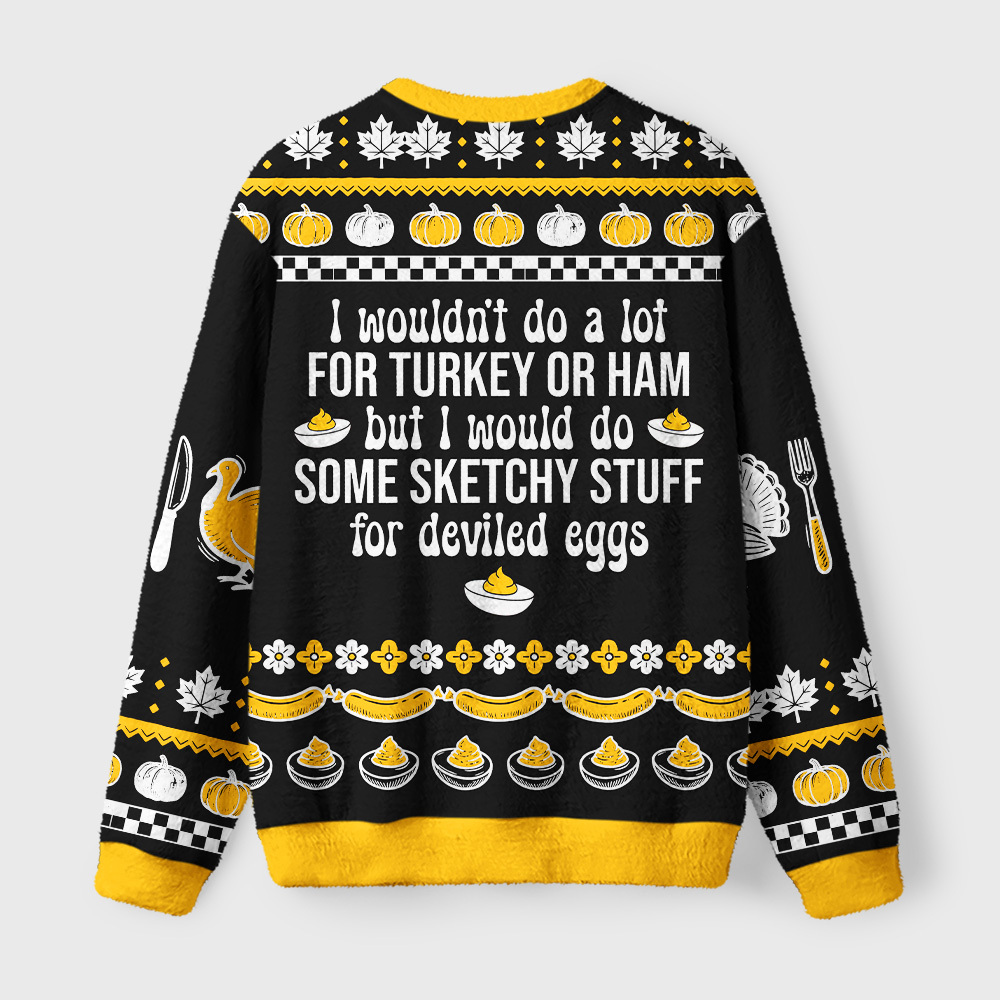 Tokyo-Tiger Funny Thanksgiving Egg Food Meme Fuzzy Christmas Ugly Sweatshirt