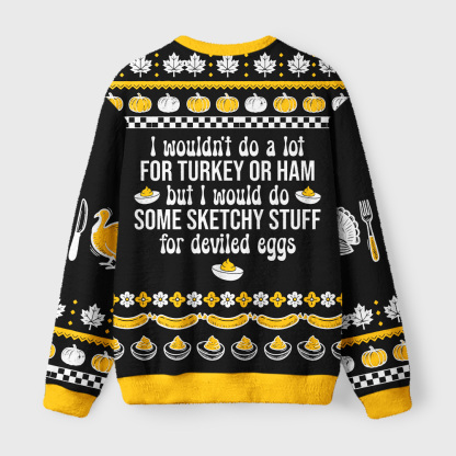 Tokyo-Tiger Funny Thanksgiving Egg Food Meme Fuzzy Christmas Ugly Sweatshirt