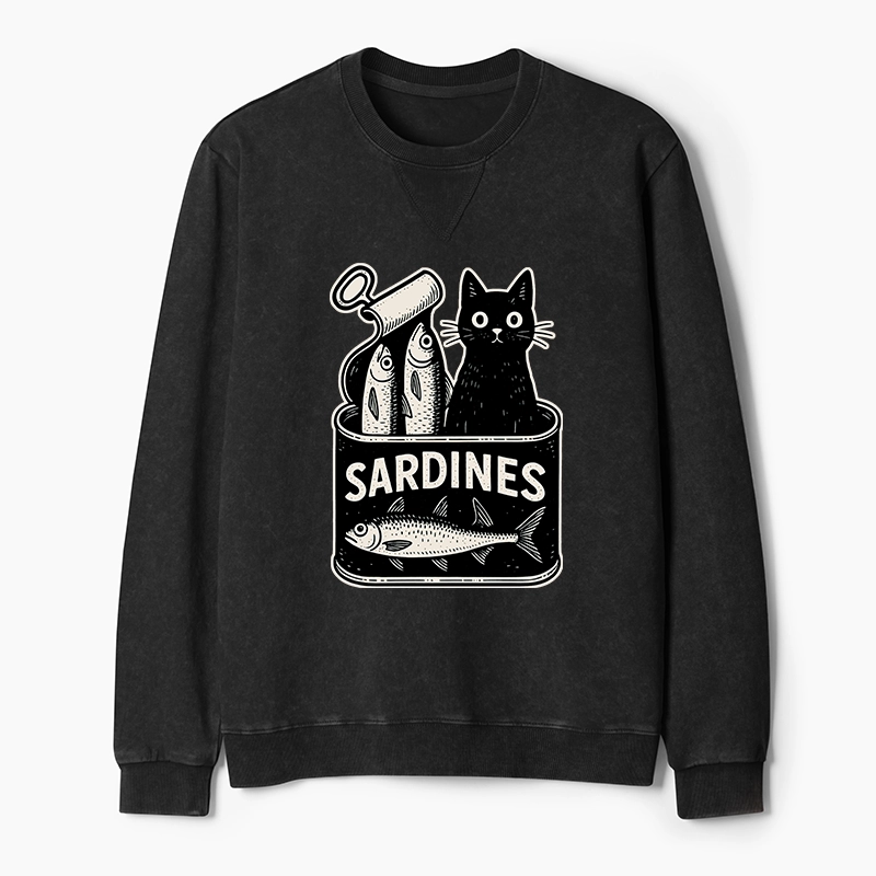 Tokyo-Tiger Cat And Canned Fish Washed Terry Sweatshirt