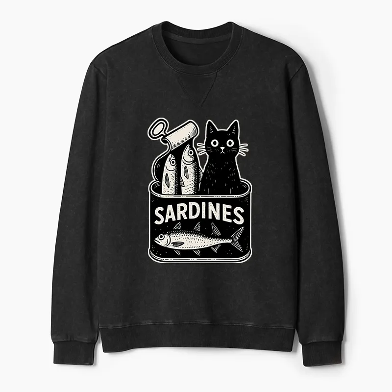 Tokyo-Tiger Cat And Canned Fish Washed Terry Sweatshirt