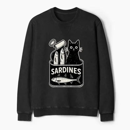 Tokyo-Tiger Cat And Canned Fish Washed Terry Sweatshirt